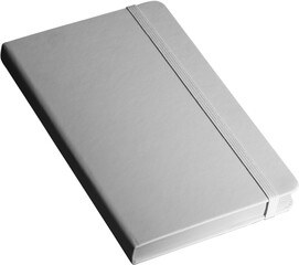 Closed white notepad png mockup with white elastic band