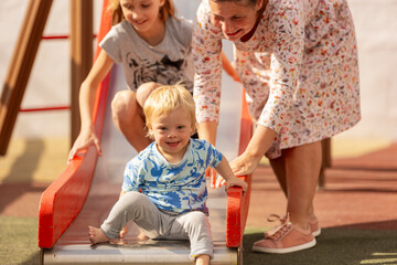 Joyful family moment with a special needs child at park