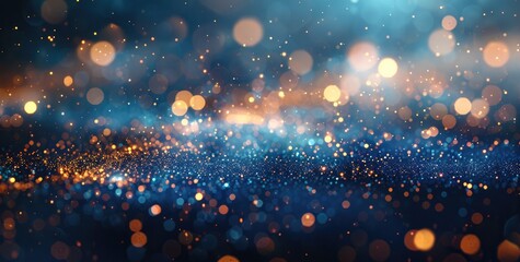 Abstract Glitter Particles Background in Blue and Gold