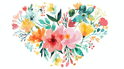 Love Spring Card with Watercolor Floral Bouquet. Vale - obrazy, fototapety, plakaty