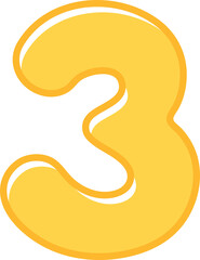 Colorful and playful number cartoon illustration for kids. Yellow number three.