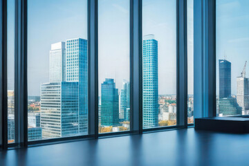 Blurred background of a spacious office without furniture with lighting from the windows. Layout for design.