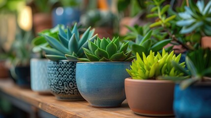 Obraz premium Modern composition of home garden filled a lot of beautiful plants, cacti, succulents, air plant in different design pots. Stylish botany interior. . Home gardening concept