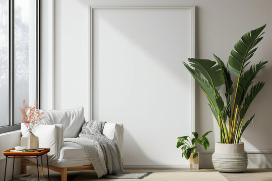 A Modern Living Room Featuring A White Couch Placed In Front Of A Large Window