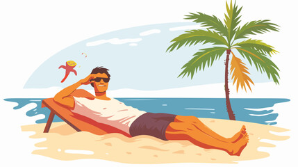 Obraz na płótnie Canvas Man Sunbathing on the Beach in a Cartoon Isolated vector