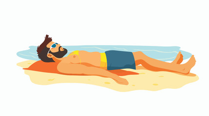 Man Sunbathing on the Beach in a Cartoon Isolated vector