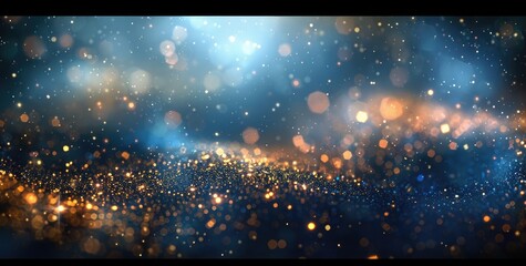 Abstract Glitter Particles Background in Blue and Gold - obrazy, fototapety, plakaty
