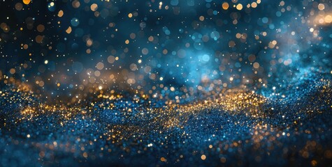 Abstract Glitter Particles Background in Blue and Gold - obrazy, fototapety, plakaty
