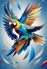 The King of parrots bird Blue gold macaw vivid rainbow colorful animal birds on flying away