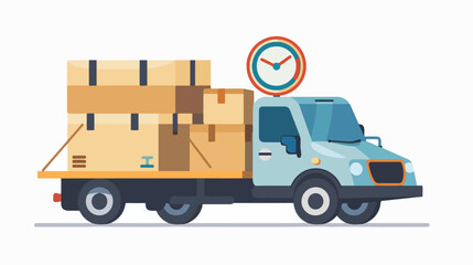 Delivery truck with chronometer and boxes packages vector