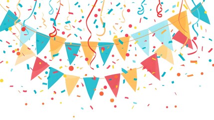 Colorful Party Flags and Confetti Celebration Background. Festive and Joyful Event Theme. Perfect for Invitations and Announcements. AI