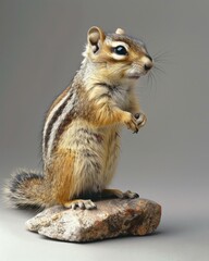 Wild Ground Squirrel - Cute Chipmunk Standing on Two Legs in Brown Stripes, a Mammal of Rodent Family - obrazy, fototapety, plakaty