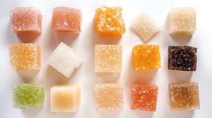 Zucker Diversity: Isolated Sugar Varieties in Fine Dice and Lump Sugar Shapes - Rich in Carbohydrates - obrazy, fototapety, plakaty