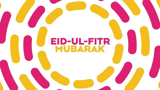 eid al fitr mubarak colorful pink yellow motion graphics seamlessly loopable fade in and out text animation on a white background great for celebrating eid mubarak
