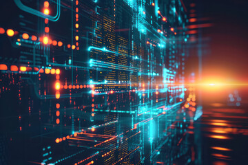 Black lines intersecting with glowing dots on a dark abstract background