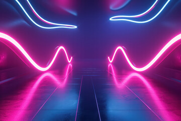 A tunnel illuminated by neon lights in the center, creating a vibrant and futuristic atmosphere