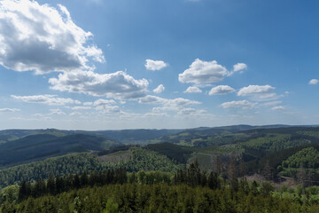 View from the tower called Bollerbergturm in the germany area Rothaargebirge