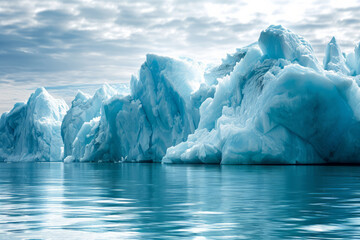 A large iceberg floats on the surface of a body of water, showcasing its impressive size and weight