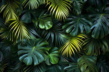 A wall covered in green leaves with yellow highlights shining through