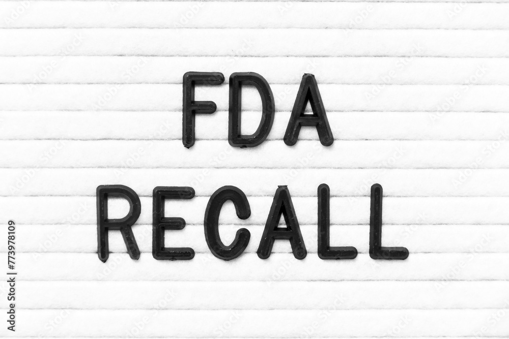 Canvas Prints Black color letter in word FDA recall on white felt board background