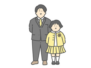 Obraz na płótnie Canvas フォーマルな服装のパパと子供のイラスト（入園式　卒園式　入学式　卒業式）