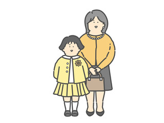 フォーマルな服装のママと子供のイラスト（入園式　卒園式　入学式　卒業式）