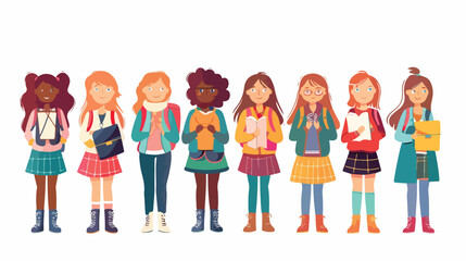 Girls in the school education flat vector isolated on