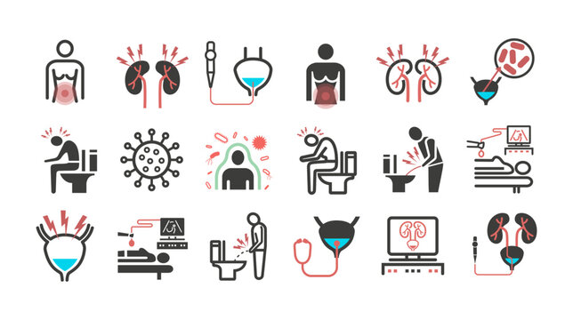 Cystitis line icons. Symptoms, Treatment. Vector signs for web graphics.