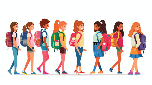 Girls in the school education flat vector isolated on