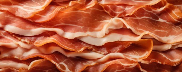 Top view of bacon macro texture, banner food concept. Generative Ai.