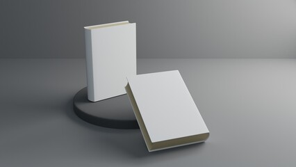 close up of a two white book template on grey background