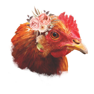 recommend clip art: Chicken with Flower PNG Print Design - Chicken Farm Printable Clip Art