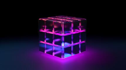 Glowing neon cube black background