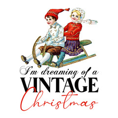 PNG, Vintage Christmas Print Design 