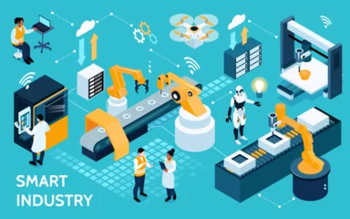 Foto op Canvas smart industry isometric icons with illustrations recolor © Macrovector
