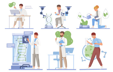 biotechnology, science hand-draw flat mini-compositions