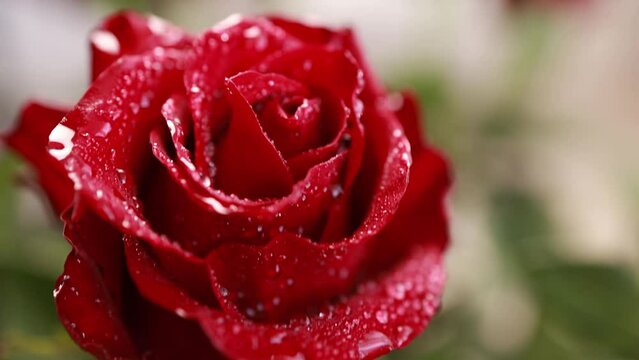 Red rose bud in raindrops.
