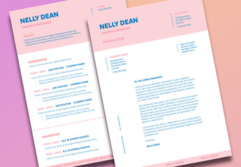 Resume Layout with Pink and Blue Accents