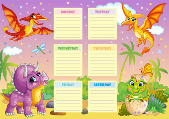 Cute dinosaurs ready to print weekly planner vector