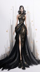 Woman in Black Dress Drawing