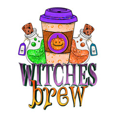 Witches Brew Illustration, Halloween Print Design