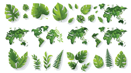 Leafs plants ecology in the world maps vector illustra