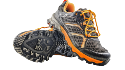 A dynamic pair of running shoes stand out against a pristine white background, ready for action