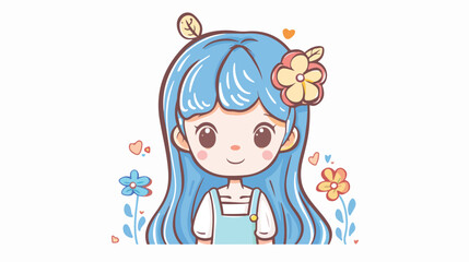 Little kawaii girl illustration. flat colors vector il