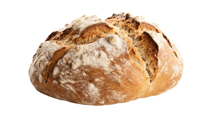 A freshly baked loaf of bread resting peacefully on a white background
