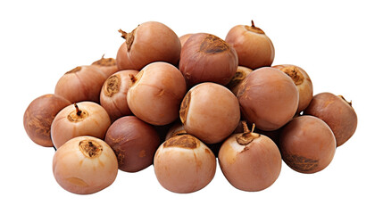 A pile of nuts balanced on top of each other, forming a towering stack