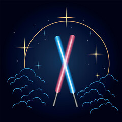 May 4. Vector illustration with glowing swords and stars. © la vector