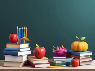 Happy Teacher's Day! School education elements, apple and book design.