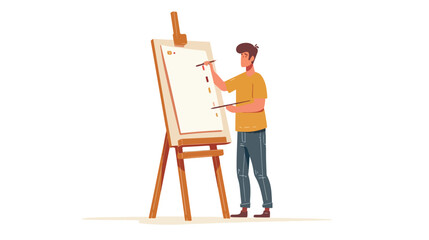 Man standing with easel drawing a work icon isolated f