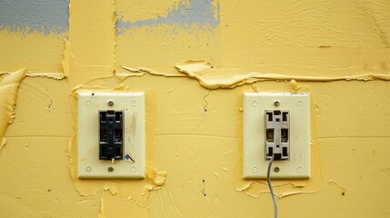 The process of fitting electrical outlets in drywall is executed with expertise by an electrician on site